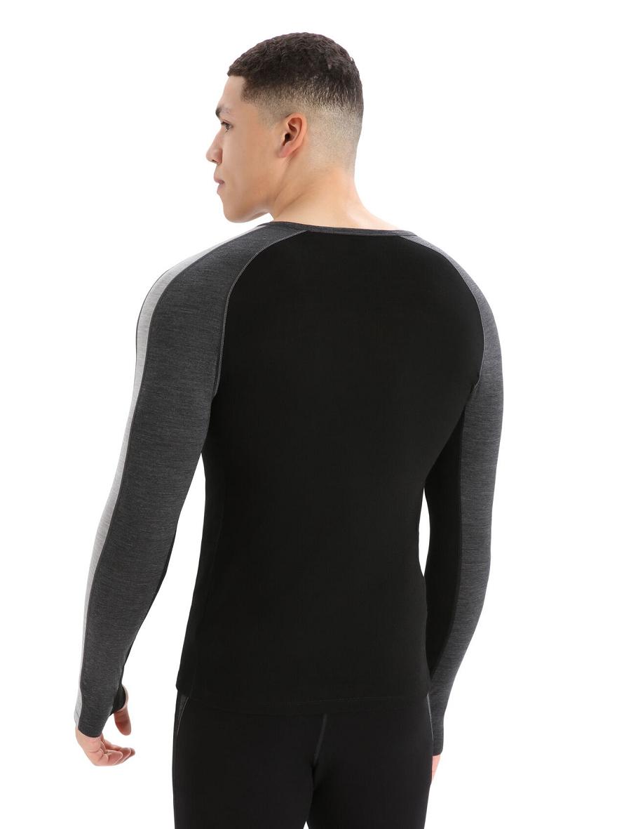 Men's Icebreaker 200 ZoneKnit™ Merino Long Sleeve Crewe Base Layers Jet Heather / Black | CA 1620ILHS